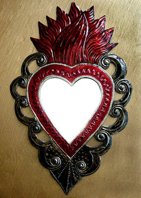 Authentic Mexican hammered tin heart mirror