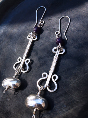 Luxury Silver seed and Amethyst bead earrings