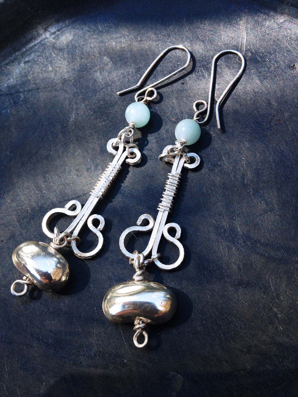 Luxury Silver seed and Jadite bead earrings