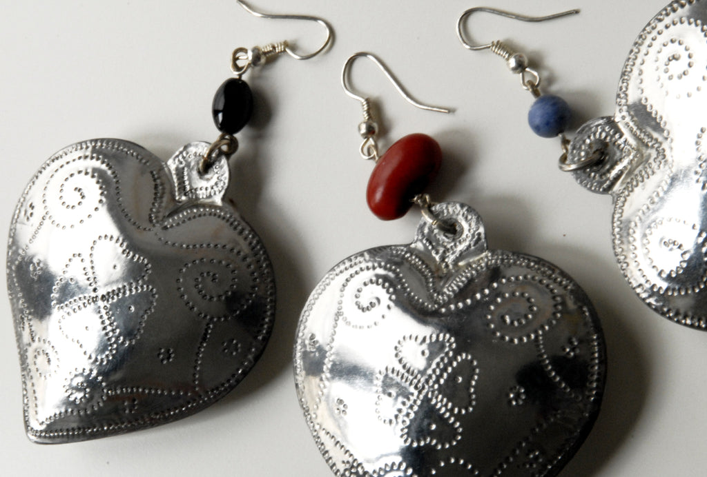 Handmade large hollow tin heart earrings colors