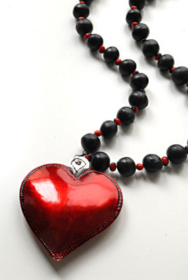 Handmade red tin heart necklace