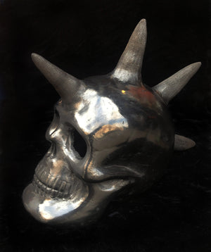 Handmade Black Pottery Skull with spikes made in Oaxaca