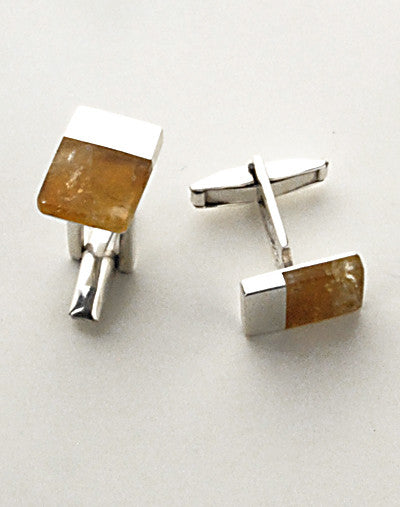 Luxury .950 silver cufflinks with yellow citronite stones
