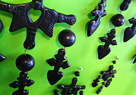 Handmade Black Pottery Cross made in Oaxaca Detail