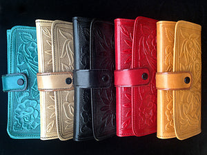 Handmade Mexican Stamped Leather Clutch Wallet