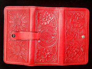 Mexican Stamped Leather Clutch Wallet Huitzilli Handmade Oaxaca