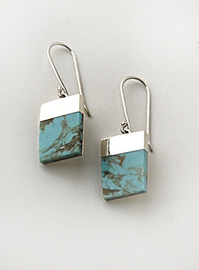 Luxury rectangular .950 Silver and Turquoise Earrings