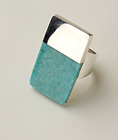 Luxury .950 silver rectangular ring turquoise