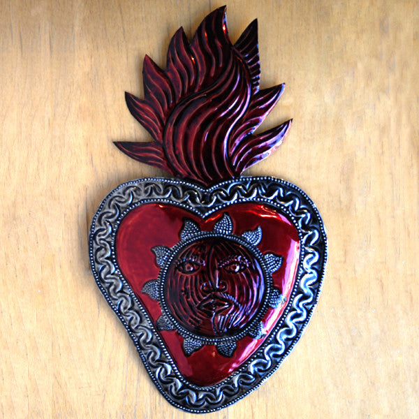 tin heart wall decoration sun/moon made in Oaxaca