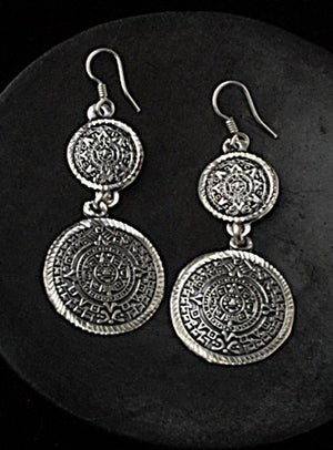 Authentic .950 silver Aztec Calendar coin earrings
