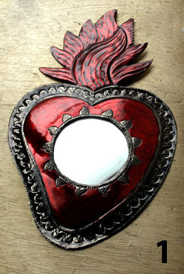 Authentic Mexican hammered tin heart mirror label 1