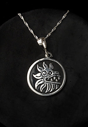 .950 silver coin pendant necklace with authentic Aztec designs back