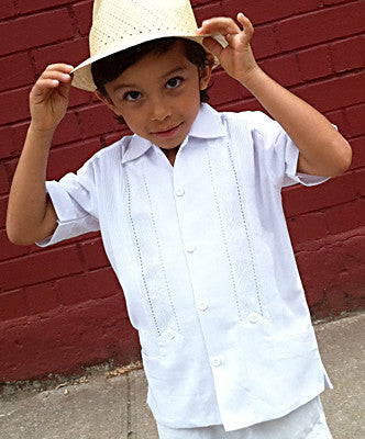 Childrens White Handmade Authentic Guayabera from Yucatan