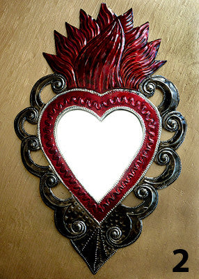 Authentic Mexican hammered tin heart mirror label 2