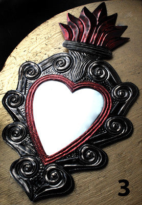 Authentic Mexican hammered tin heart mirror label 3