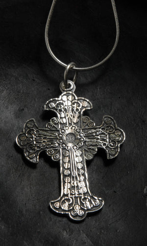 Authentic engraved cross pendant necklace .950 silver
