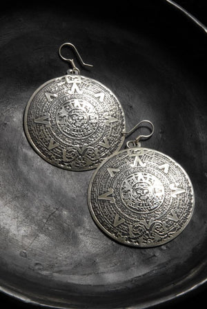 Authentic .950 silver Aztec Calendar Earrings