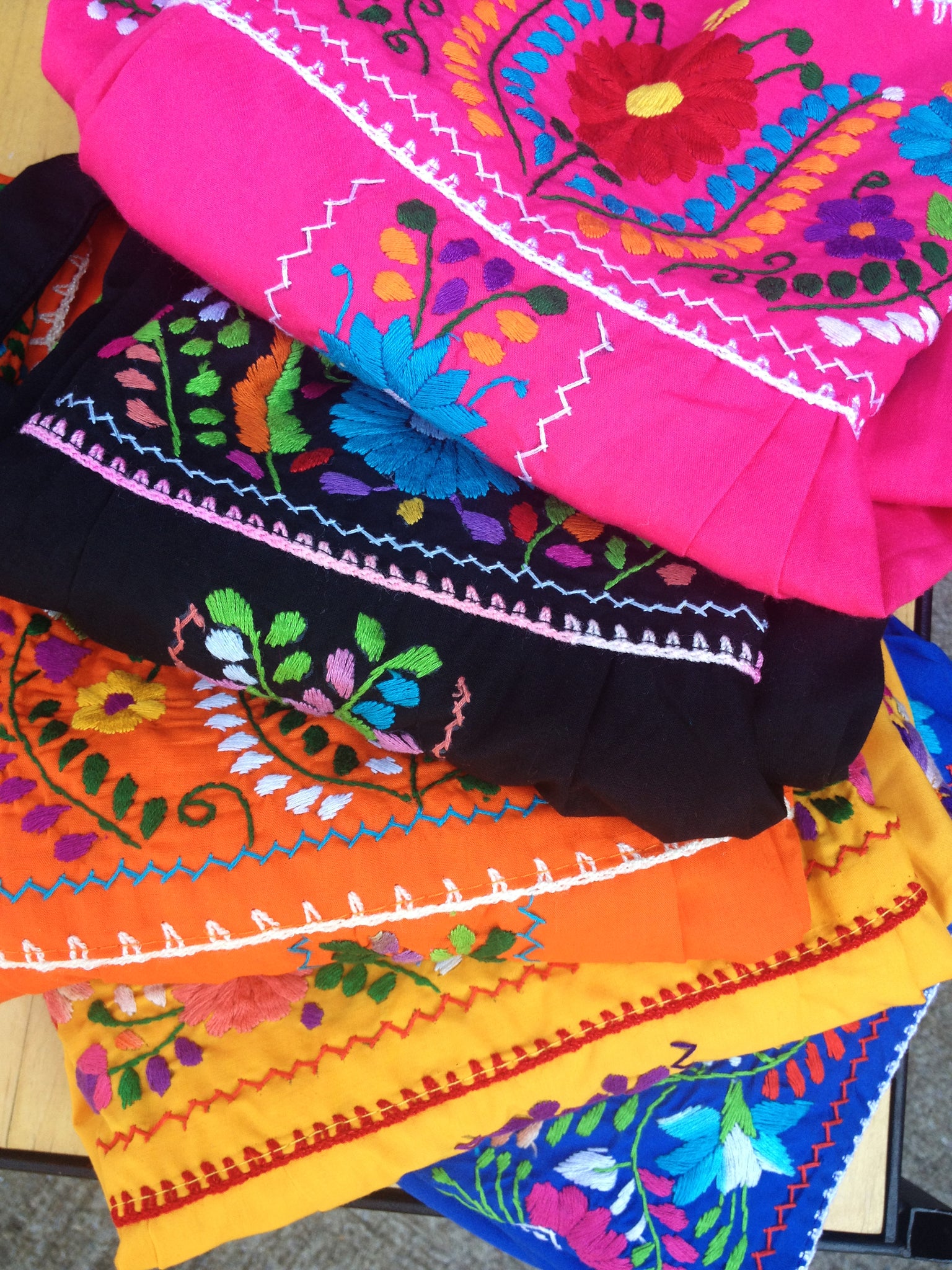 Authentic handmade embroidered Mexican Peasant dress colors